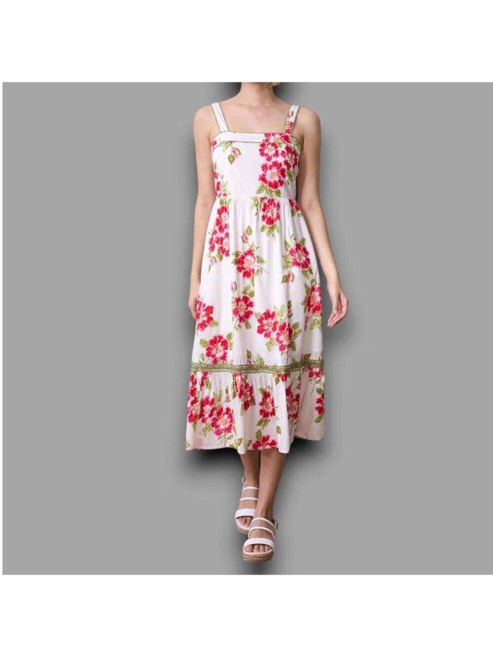 New w Tags! LC Lauren Conrad Women's Sz L Smock Back Floral Midi Dress